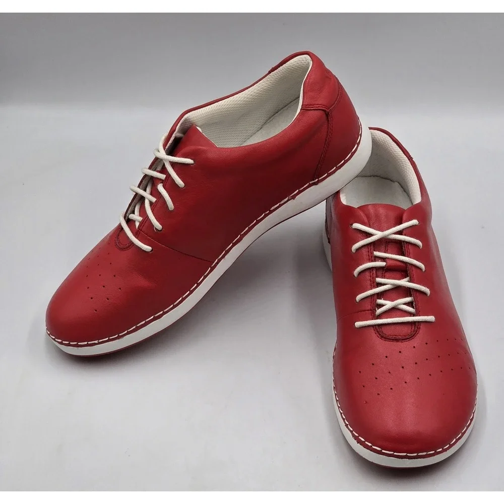 Alegria Essence ESS-623 Red Leather Slip Resistant Work Shoes Womens 8.5 EU 39